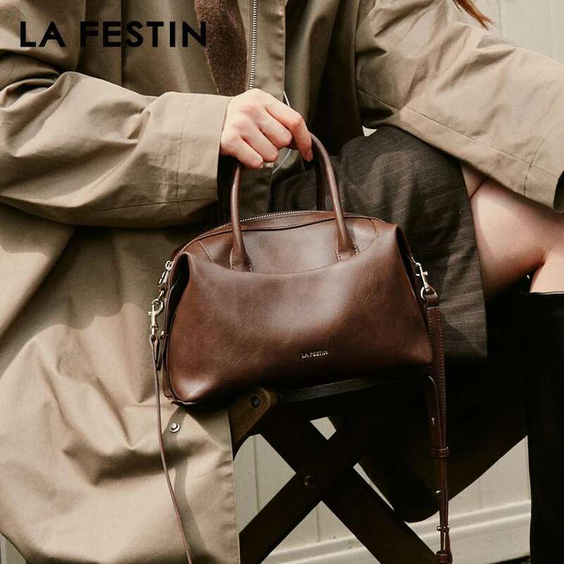 LA FESTIN Women 2024 New Boston Handbag Fashion Shoulder Crossbody Lady Leather Large Capacity Brand Bag