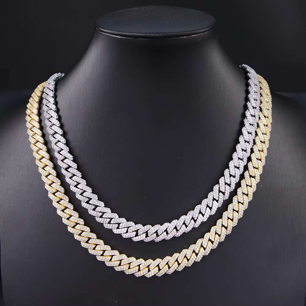 Yy New Design 12mm 2rows Iced Out Cuban Link Chian Vvs Moissanite Pass Diamond Tester 925 Silver Fine Jewelry Necklaces for Men