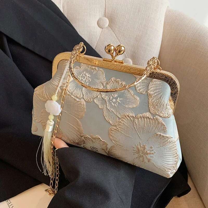 Chinese Style Embroidered Shoulder Elegant Handbag Retro Small Square Bag Wedding Party Designer Women Evening Clutch