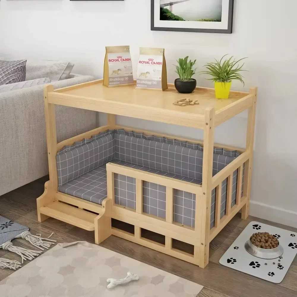 Solid wood dog house dog bed smooth polished teddy dog house golden retriever detachable pet bed solid wood cat bed X250412