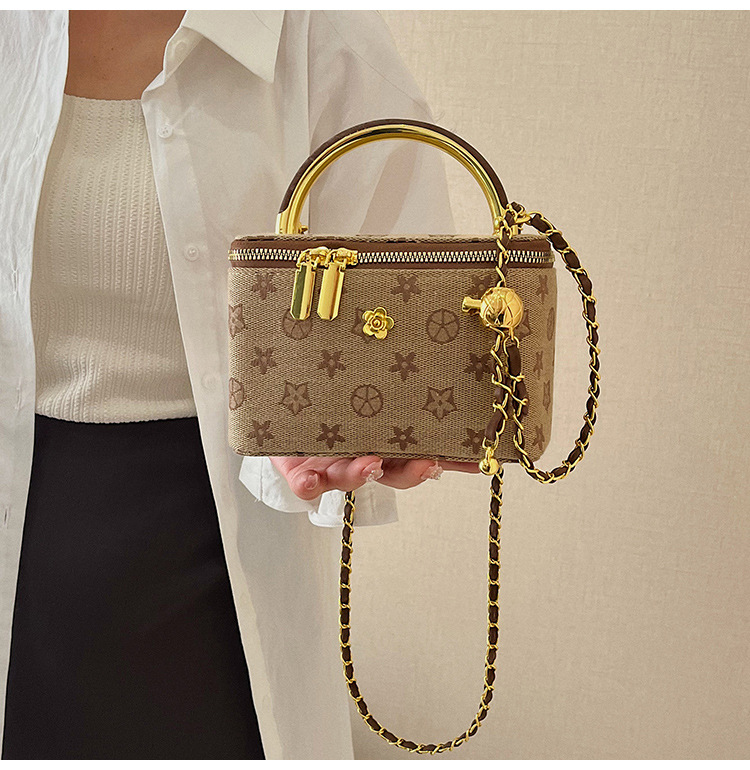 Elegant Versatile Women New Print Quilted Chain Bag Popular Vintage Fashion Shoulder Box Bag Brown