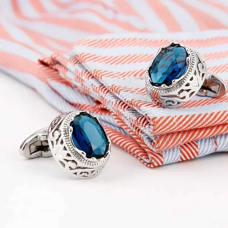 New Blue Diamond Cufflinks Luxury Mens Jewelry OL Business Banquet Shirt Button Mens French Cufflinks Wedding AccessoriesT250412