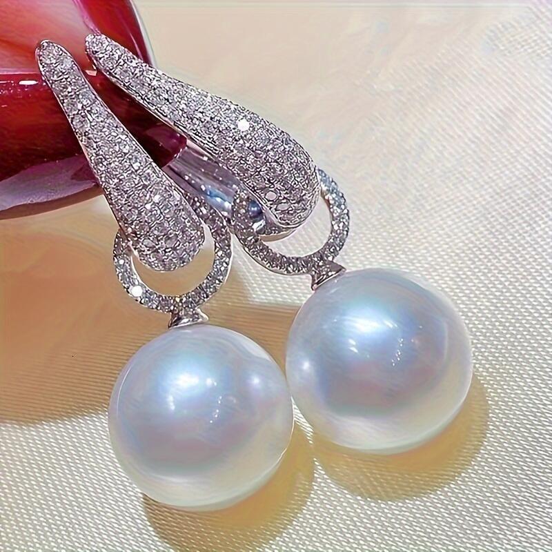 Elegant Pearl Drop Earrings with Dia Accents