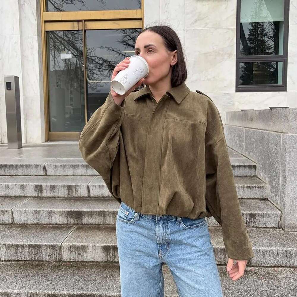 Designer Clothes 2025 RARA Spring New Arrivals Women's Suede Textured Bomber Street Style Casual All-Match Jacket