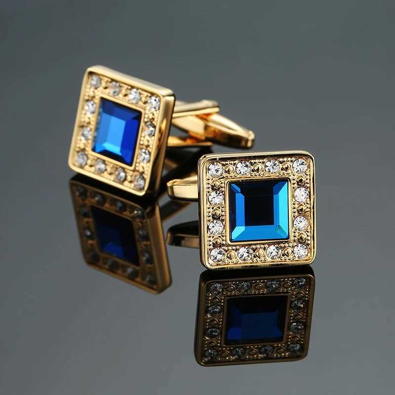Mens French shirt cufflinks made of square blue crystal cufflinks fashionable mens wedding accessories wholesaleT250412