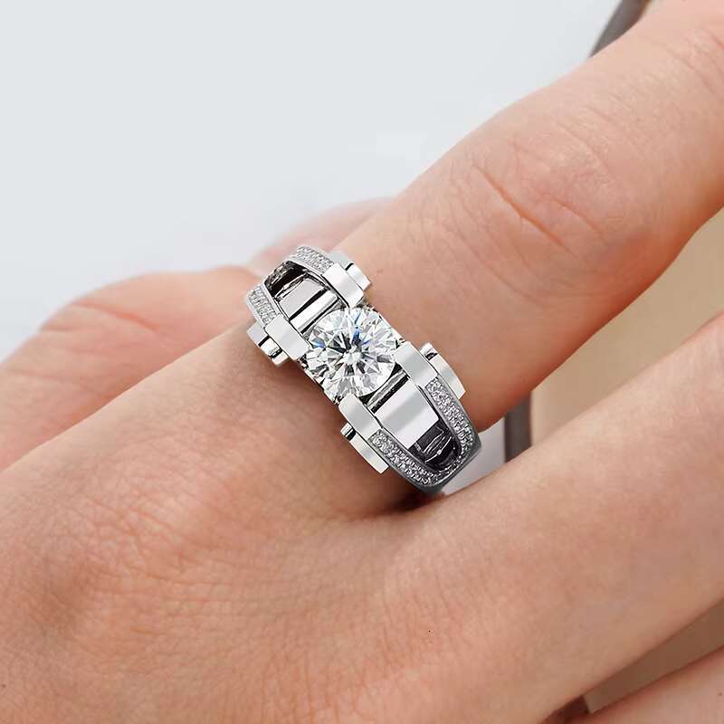 White Gold S925 Silver Rings DVVS1 Moissanite 1CT 2CT Round Shape Moissanite Stones Men Silver 925 Ring
