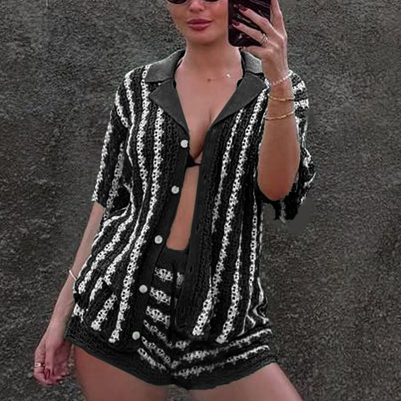 Country-Inspired Womens Festive Event Attire Stylish Autumnal Jumpsuits with Bold Stripes---NBL105 black and white