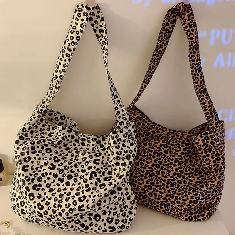 Fashion canvas bag womens handbag large capacity bottom retro leopard print shoulder shopping 250401