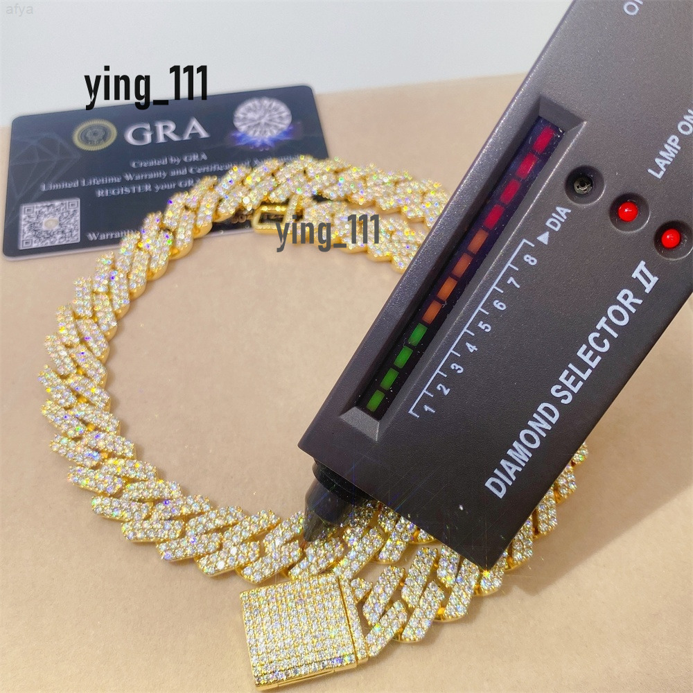 Gra Certificate Vvs Moissanite Diamond Silver Miami Cuban Link Chain Bracelet Men 15mm Necklace
