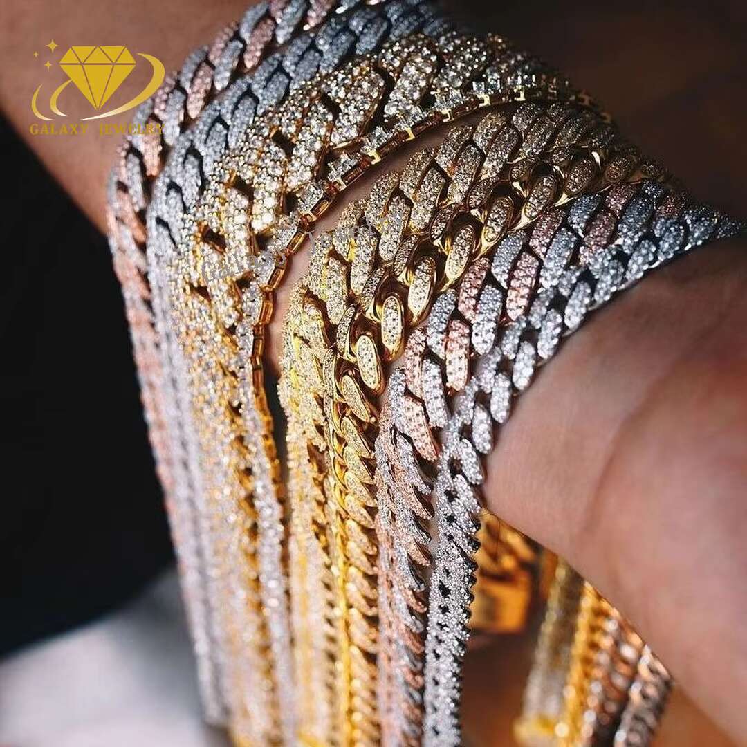 Fashion Jewelry 925 Soild Silver Micro Paving D Vvs Moissanite Iced Out Diamonds 6mm Thick Franco Chain Cuban Link