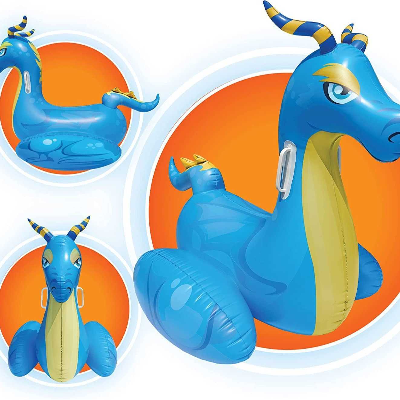 PVC material inflatable floating raft new inflatable blue floating raft dragon mount adult and childrens water lounge chair J250412
