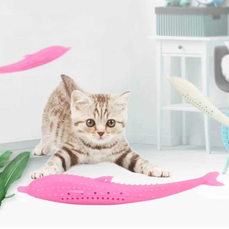 Cat toothbrush toy teeth cleaning cat stick fish shaped silicone toy chewy interactive toy cat paw pet supplies Y250412