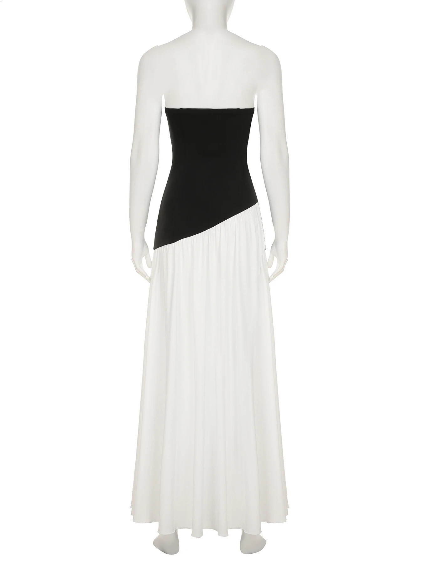 IAMSURE Elegant Fashion Slim Patchwork Split Tube Dress Holiday Sexy Slash Neck Sleeveless Maxi Dresses For Women 2025 Summer 250411