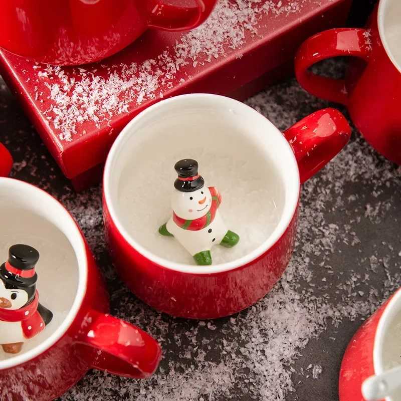 Christmas Christmas gift ceramic water cup Santa Claus snowman red festive mug with lid spoon Christmas tree reindeer cup Y251112