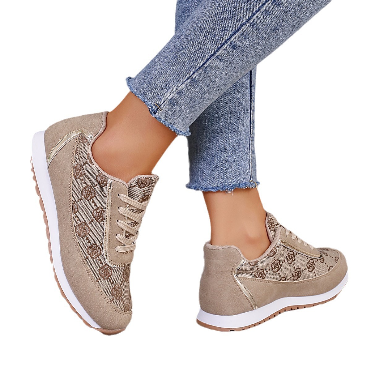 Designer 2025 New Women's Casual Sports Solid Color Single Shoes With Flowers European And American Foreign Trade Large-Size