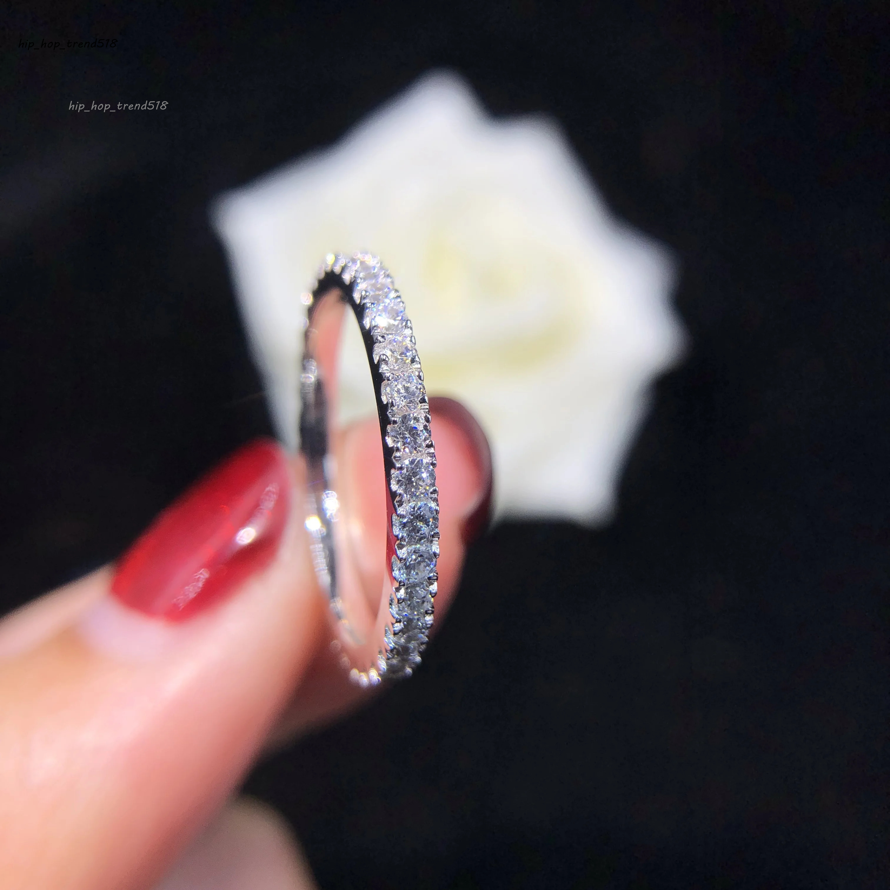 AU750 Wedding Band 055Ctw Full Eternity 16mm Round Cut D VVS1 Moissanite Ring Solid 18K White Gold Ring 042