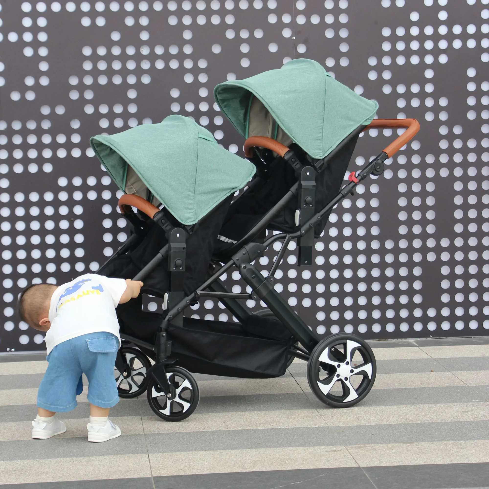 3-in-1 twin baby stroller with car seat twin baby stroller detachable sleep basket high field of view baby stroller W250411
