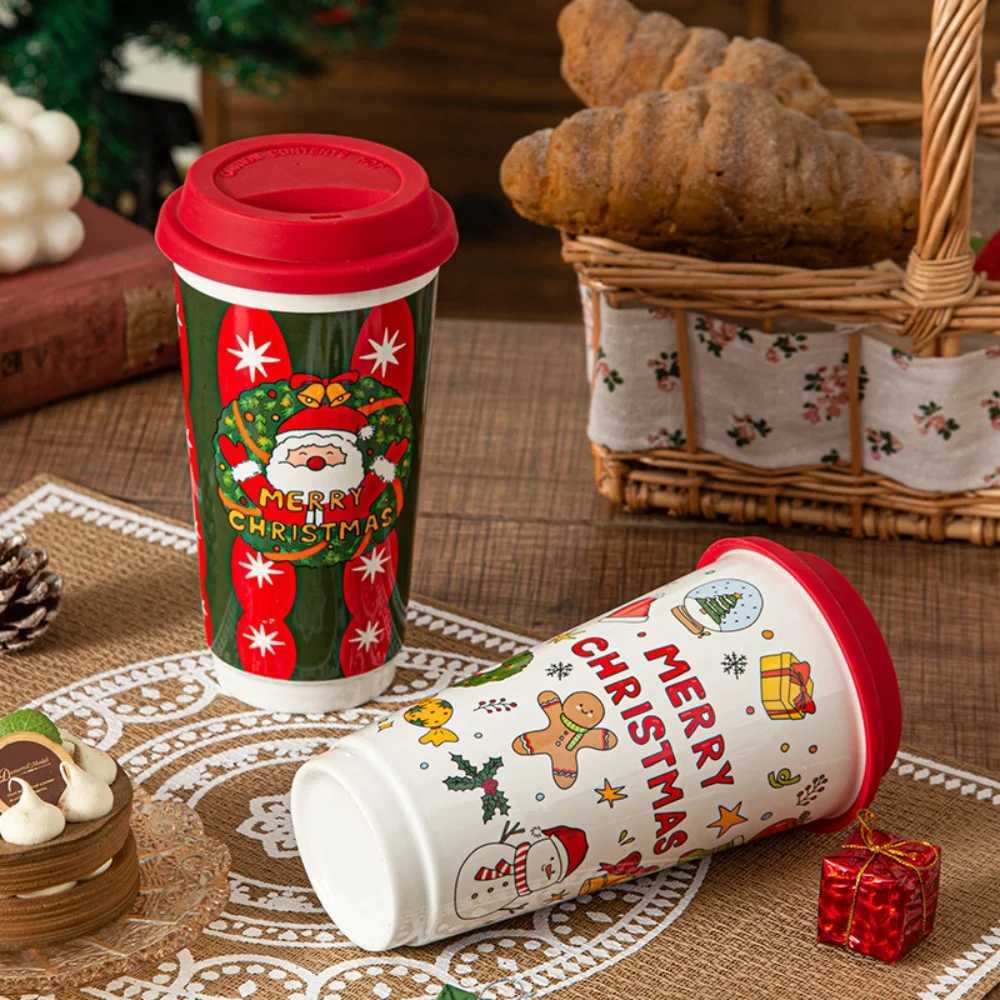 Christmas Christmas Ceramic Mug Coffee Cup with Silicone Lid and Gift Box Latte Mug 580ml Here Comes Santa Claus Gifts for Kids Mom Lovers Y251112