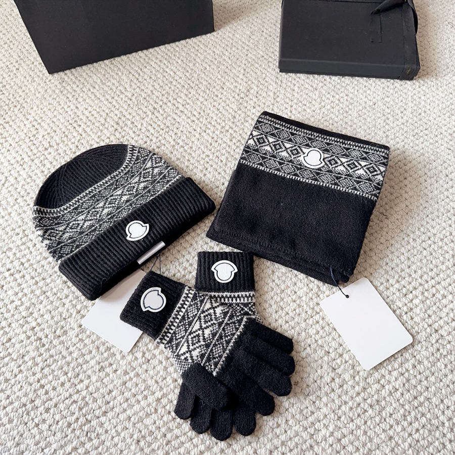 Designer Hats Scarf Gloves Three-piece Set Winter Unisex Flanked Wool Knitting Winter Warm Windproof Soft Coldproof Versatile Serviceable for Daily Commute