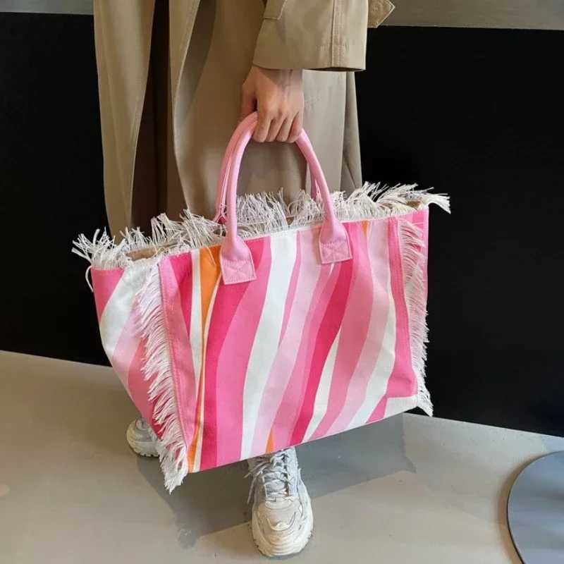 Korean Versi Colorful Collisi High Capacity Canvas Handbag 2025 Fi Pattern Casual Time Shoulder BagXJ250412