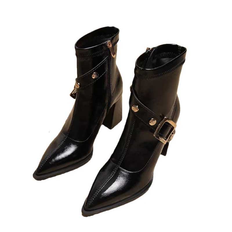 Pointed Toe Women High Heels Ankle Boots Elegant Leather Shoes Winter Chelsea Boots 2025 Chunky Dress Pumps Fi Short BotasXJ251112