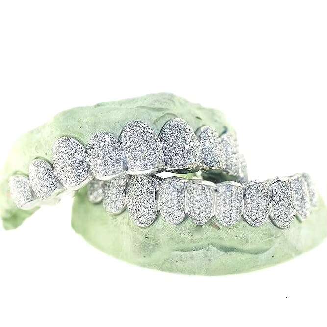 Sturdy Fine Jewelry 14K White Gold Moissanite Diamond Studded Dental Tooth Grillz for Sale at Affordable Prices
