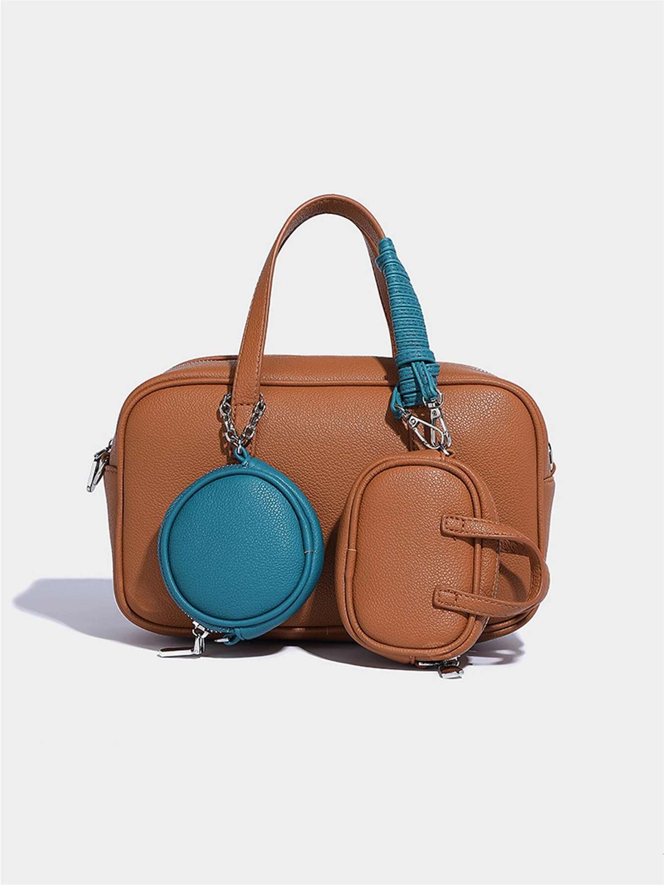 Europe And United States All The Boston Fashion Texture Hand Women's Crossbody Mini Earphone Bag Three-Piece Set