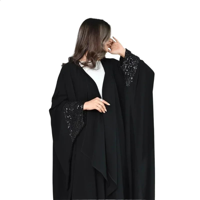 Eid al Fitr Black Kimono Abaya Dubai y Arab Muslim Islamic Kaftan Dress Abayas Women Ka Caftan Robe Musulmane 250411