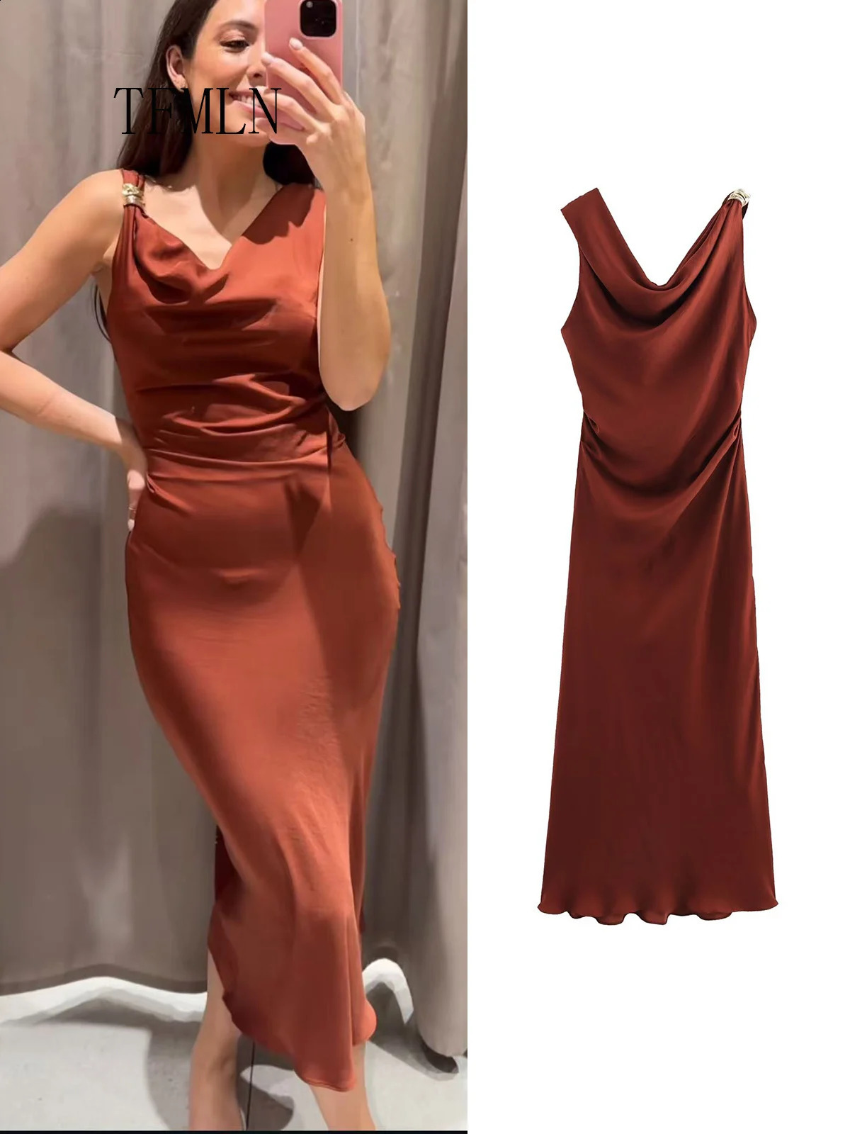 TFMLN Elegant Womens Solid Midi Long Dress Summer Fashion Sleeveless Ultra Thin Party Dress Chic Kosar Beach Style Dress 250408