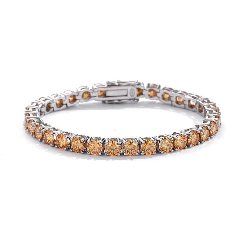 925 Sterling Silver VVS Original Color Champagne Moissanite 3mm 4mm 5mm 6.5mm Tennis Bracelet for Women Ladies