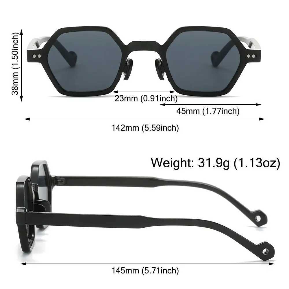 Retro Polygon Square Sunglasses Vintage Y2K Hexagon Shades Clear Ocean Lens Rivets Sun Glasses Trendy UV400 Glasses for UnisexC250411