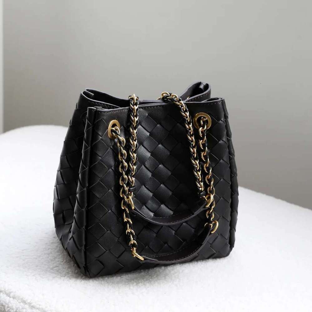 Sheepskin Hand-Woven Chain Shoulder Crossbody Bucket Genuine Leather Women's Bag
