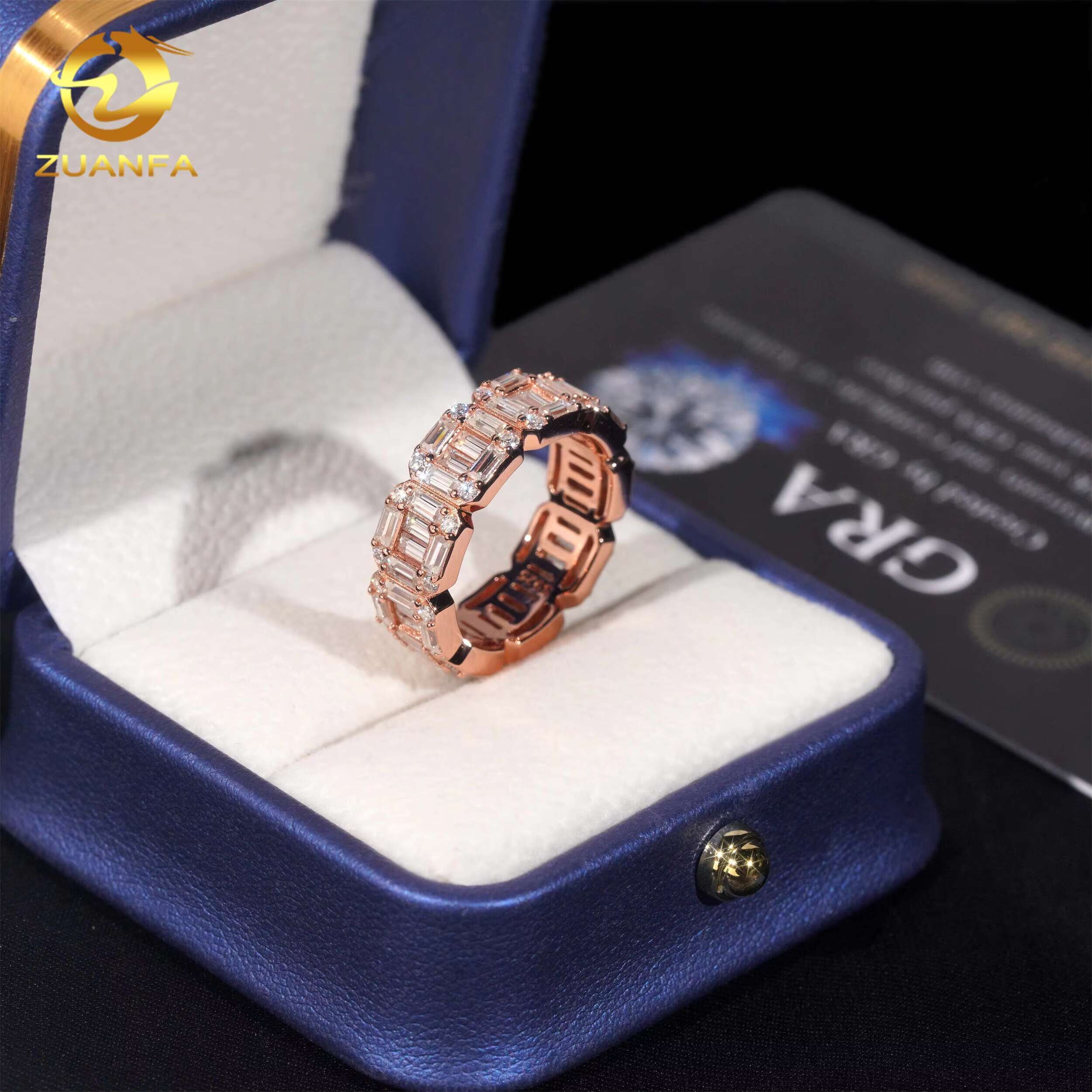 Custom baguette Diamond Vvs Moissanite Rings Fine Hip Hop Iced Out Diamond Jewelry Ring