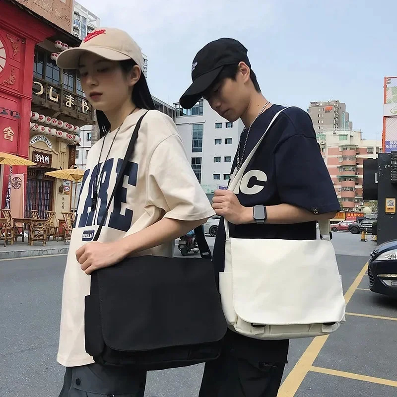 Collage Student School Bags Womens and Mens Unisex Cross body Bag Multi Pocket Messenger Bag Simple Nylon Shoulder Bag 250411