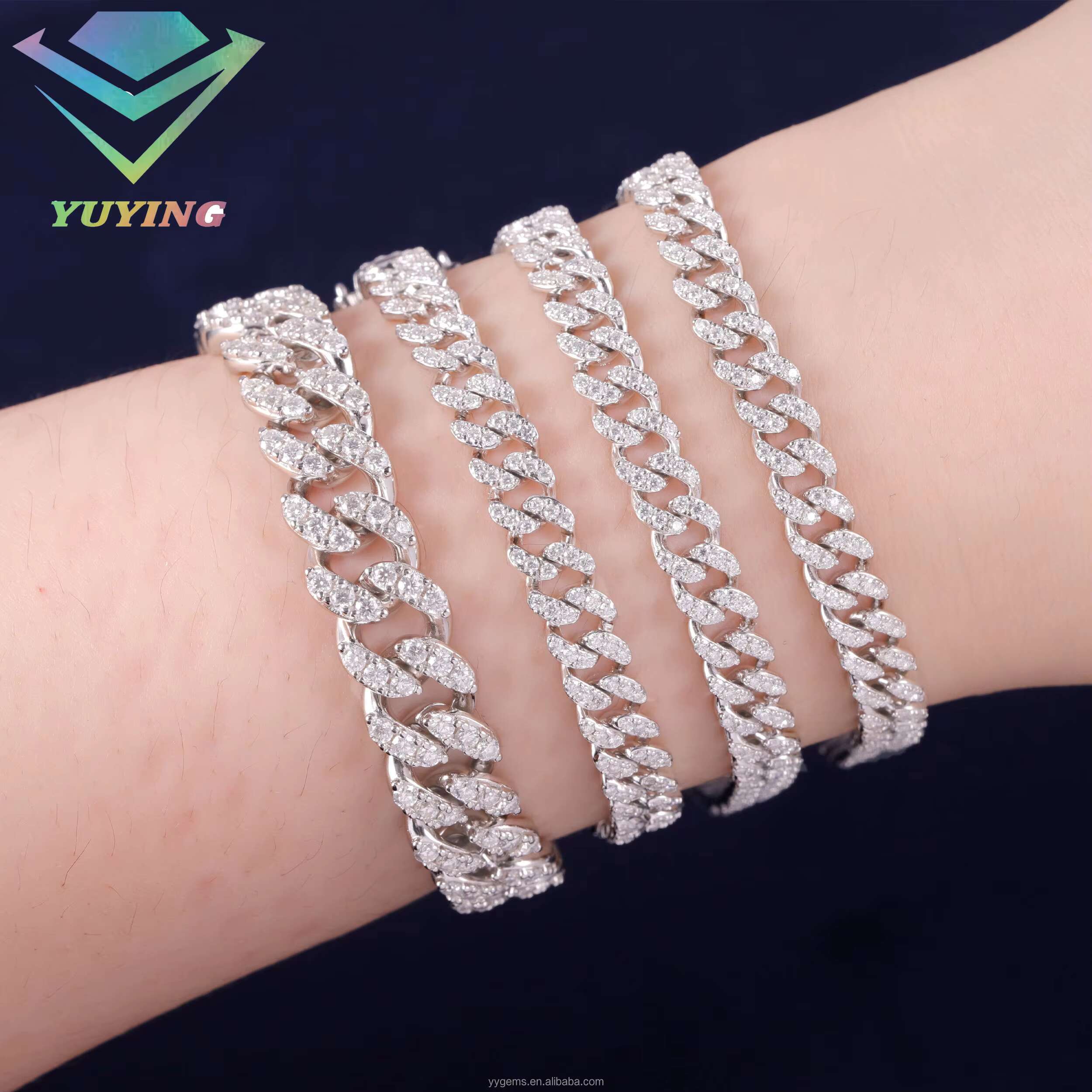 Hip Hop Chain 6mm 10mm 1 Row Diamond S925 Silver Bling Bracelet Pass Diamond Tester Moissanite Necklace Cuban Link Chain