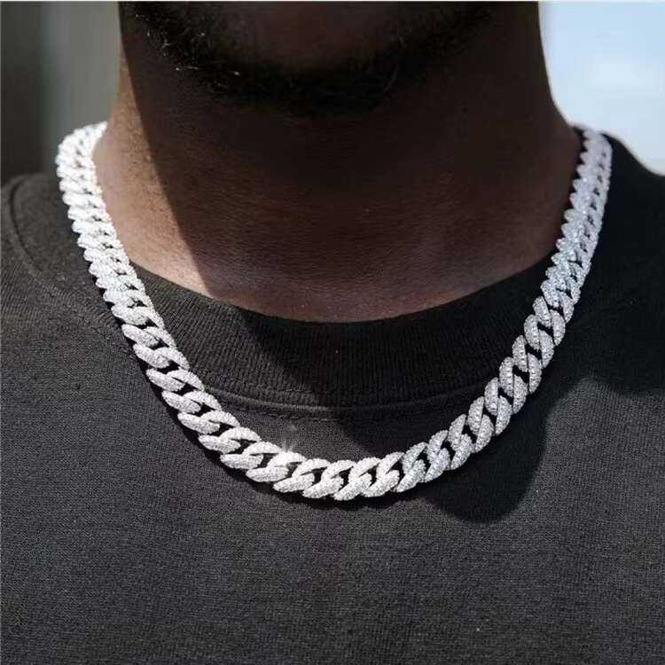 Yu Ying Sterling Silver Miami Chain 6mm 9mm 13mm Iced Out Moissanite Bling Cuban Chain Hip Hop Necklace