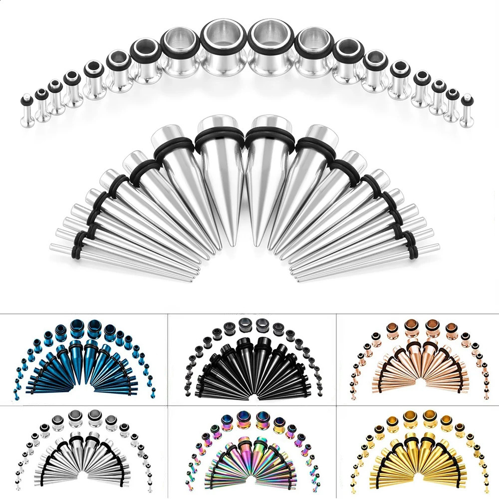36PCS/Lot 14G-00G Stainless Steel Ear Gauges Stretching Kit Tapers Plugs Eyelets Ear Tapers and Plugs Expander Set Body Piercing 250403