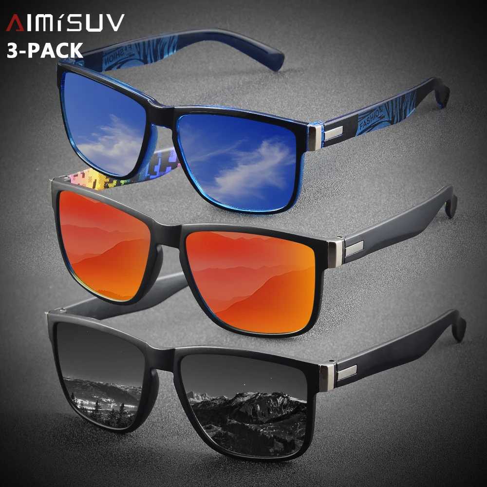 AIMISUV 3 Pieces Fashion Square Unisex Vintage Sunglasses for Men Women Driving Fishing Anti Glare Sun Glasses Male UV400 Z250411