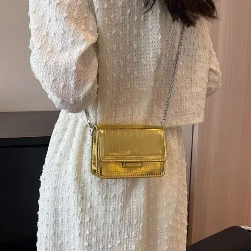 Vintage Women Sier Chic Crossbody Bag Designer Small Shoulder Bags Fashion Gold Mini Square Cute Pu Leather Handbag