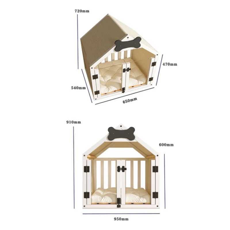 Solid wood dog house large space double door indoor breathable small dog house waterproof pet bed X250412