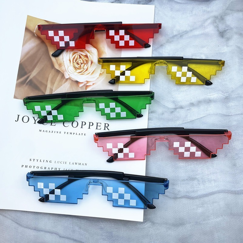 New Funny Wedding Party Sunglasses Net Red Wind Building Block Color Grid anime Square Mosaic
