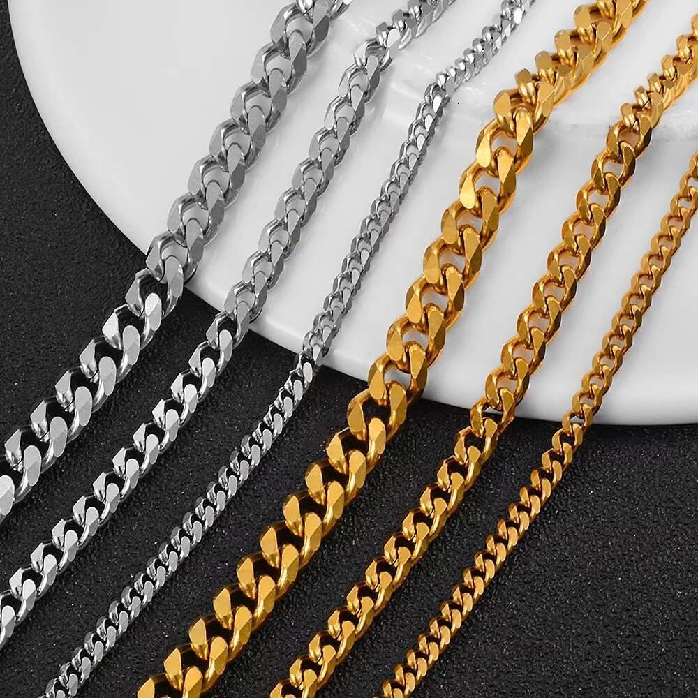 Hip hop stainless steel necklace thickness gold Cuban men's chain waterproof jewelry