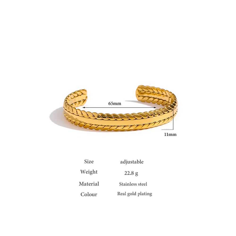 Yhpup 316L Stainless Steel Leaves Bangle Bracelet Minimalist Metalic Golden 18 K Cuff Bracelet Waterproof Jewelry Party GiftC250411