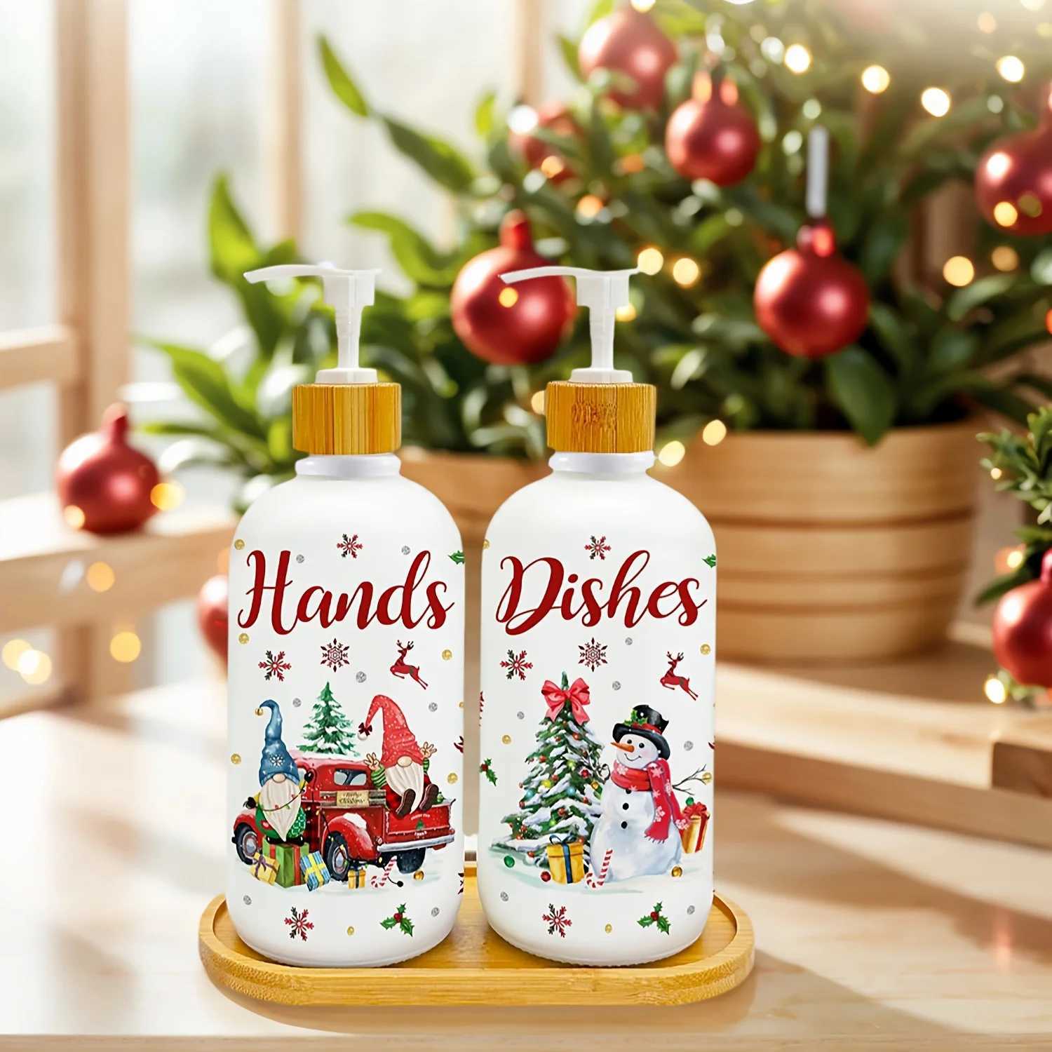 Christmas Christmas Soap Dispenser Set of 2 Christmas Kitchen Decor Xmas Gnomes Soap Dispenser with Tray for Home Indoor Decorations Y251112