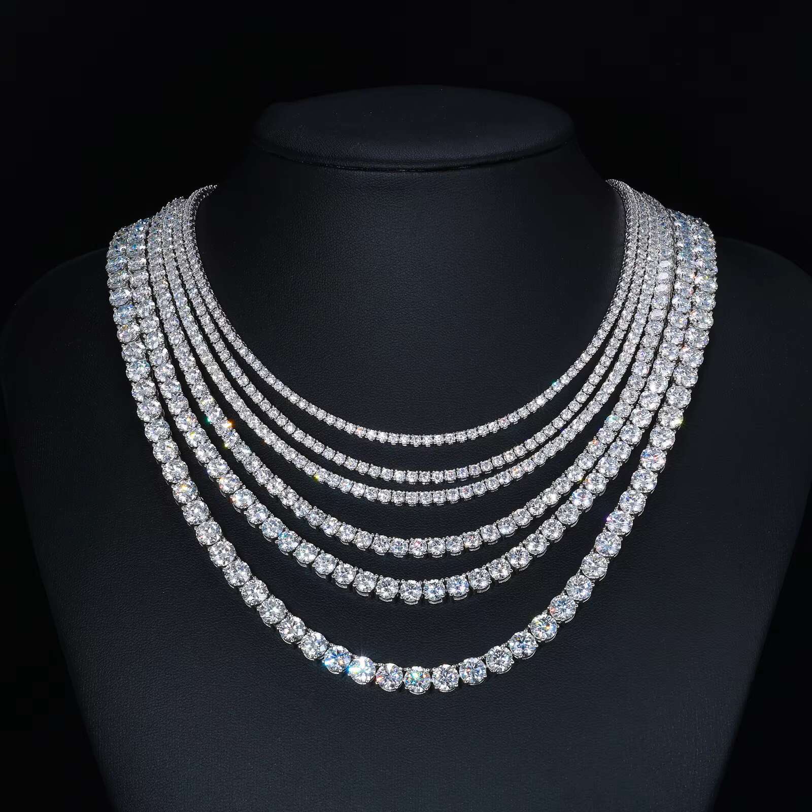 Fine Jewelry Hip Hop White Gold 925 Sterling Silver VVS Moissanite Diamond Cluster Tennis Chain Bracelet Necklace for Men Women