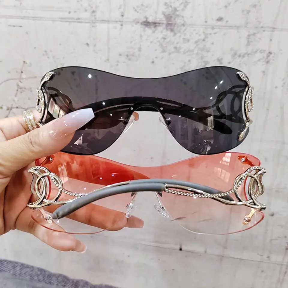 KLASSNUM Y2k Rimless Sunglasses Women Stylish Gradient Lens Outdoor Shades Trendy Luxury Brand Design Metal Frame Eyewear GoggleC250411