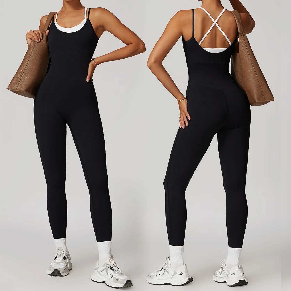 New Yoga Jumpsuits One Piece Fitness Rompers Sleeveless Sportswear Gym Workout Tracksuit Fake two Sport Outfit Womens Clothes J251112