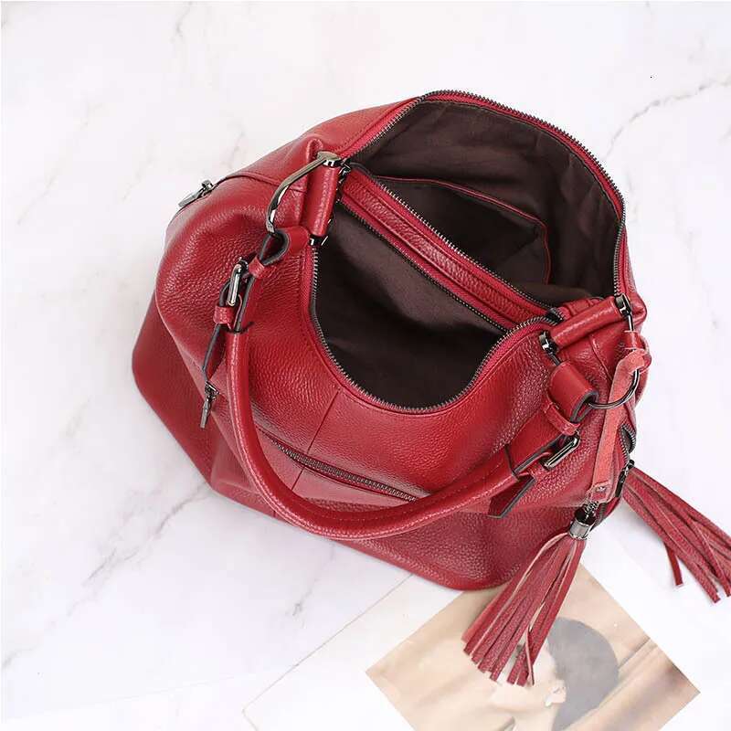 Designer Bag Zency Fashion Tassel Women Shoulder 100% Genuine Leather Daily Shopping Hobos Classic Large Red Tote Handbag Crossbody Bag