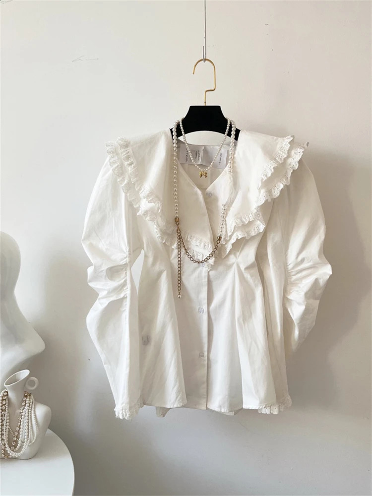 Summer Women Blouse Spring Shirt Female Woman Blouse Maxi Blusas Chiffon Casual Elegant Vintage Long Sleeve Oversize Loose White 250411