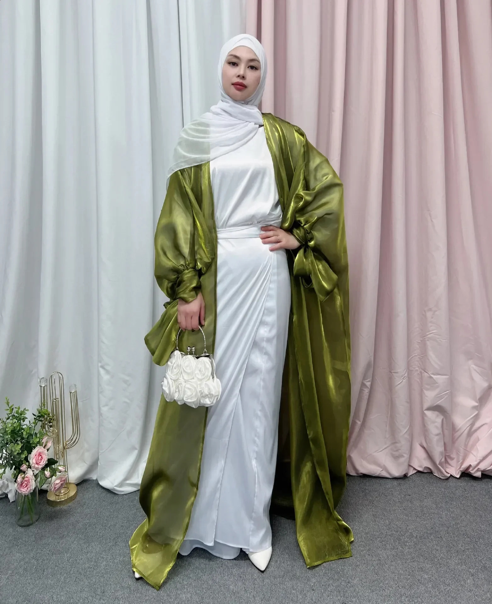 Eid al Fitr Abaya Dubai Fluffy Sleeve Muslim Dress Silk Kaftan Womens Kimono Islamic Abayas African 250411